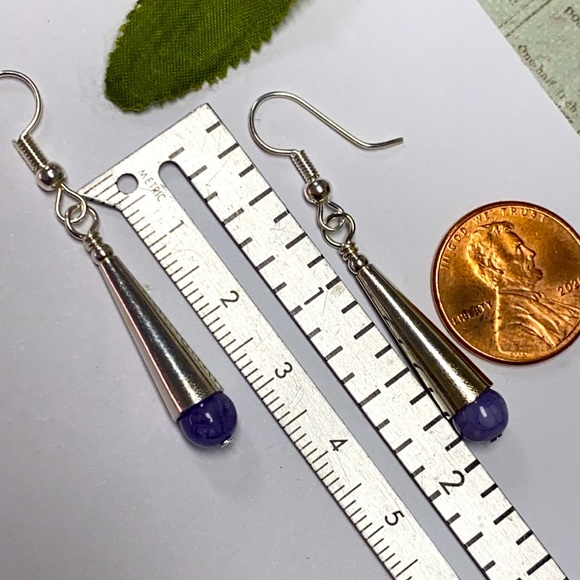 NEW Purple jasper silver tone earrings smooth cone lightweight handmade minimal - Picture 4 of 4
